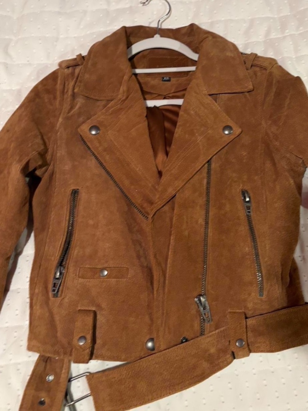 Blank NYC Cognac Suede Moto Jacket with Belt